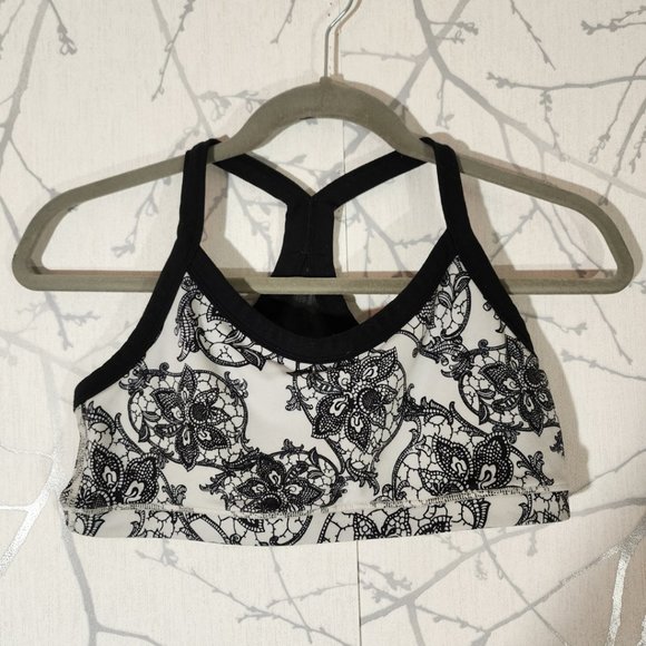Lululemon White & Black Floral Print Racerback Bra - Picture 1 of 4
